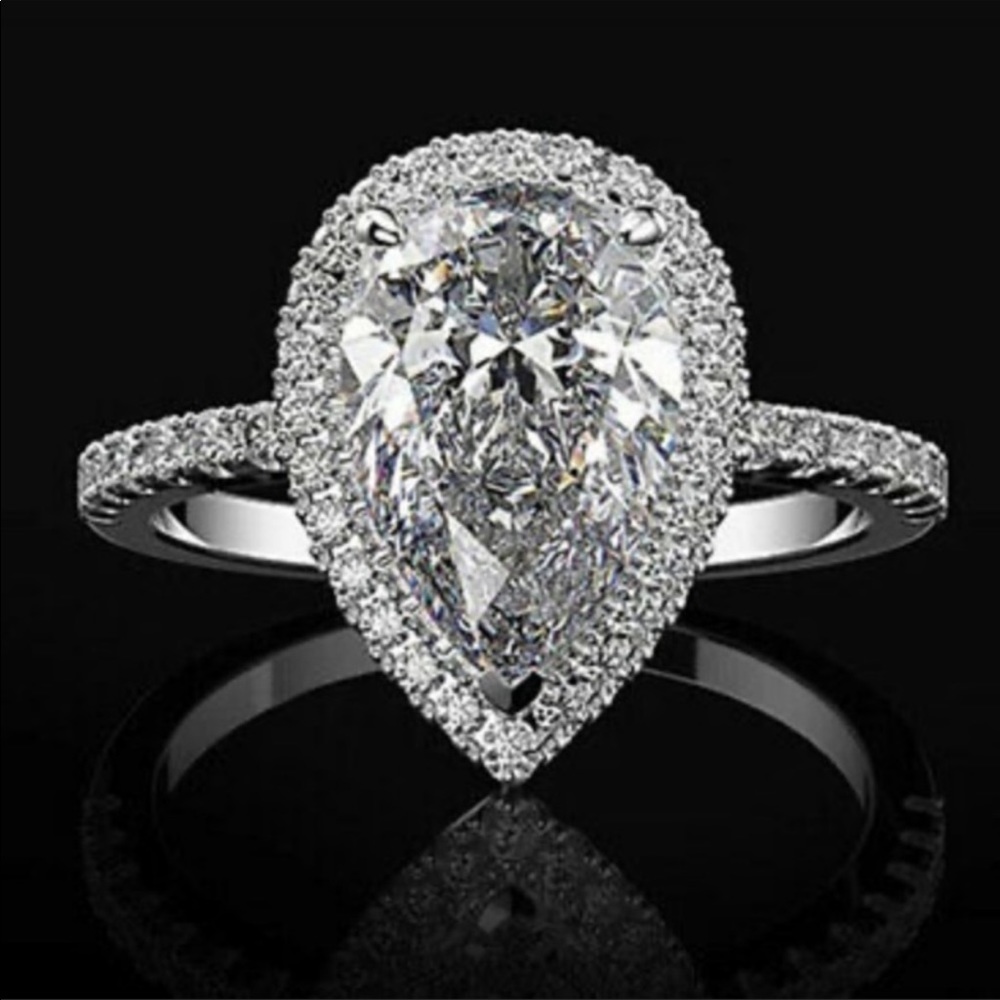 New  925 Silver Pear Cut Elegance Ring
